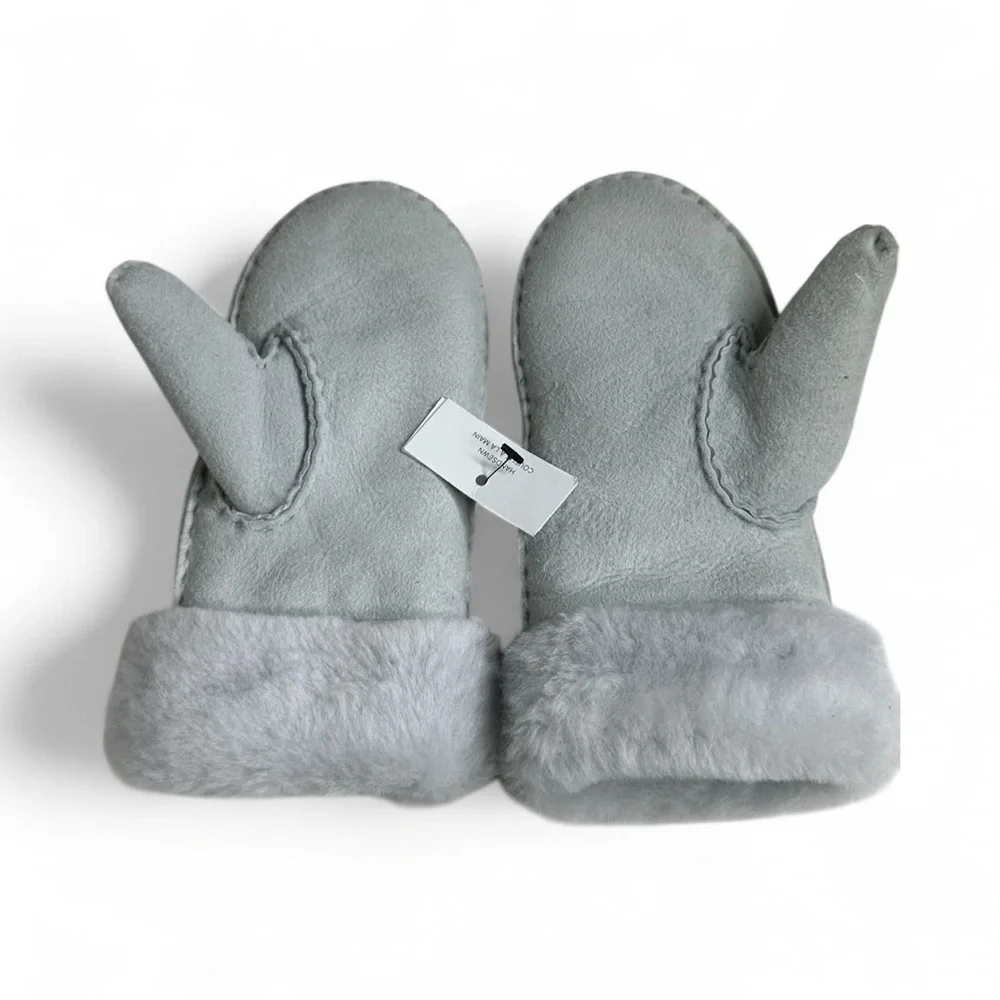 UGG Kids Light Gray Fleece-Lined Mittens